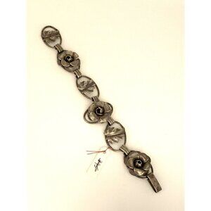 vintage beau sterling bracelet roses and leaves in the circle 6.75"